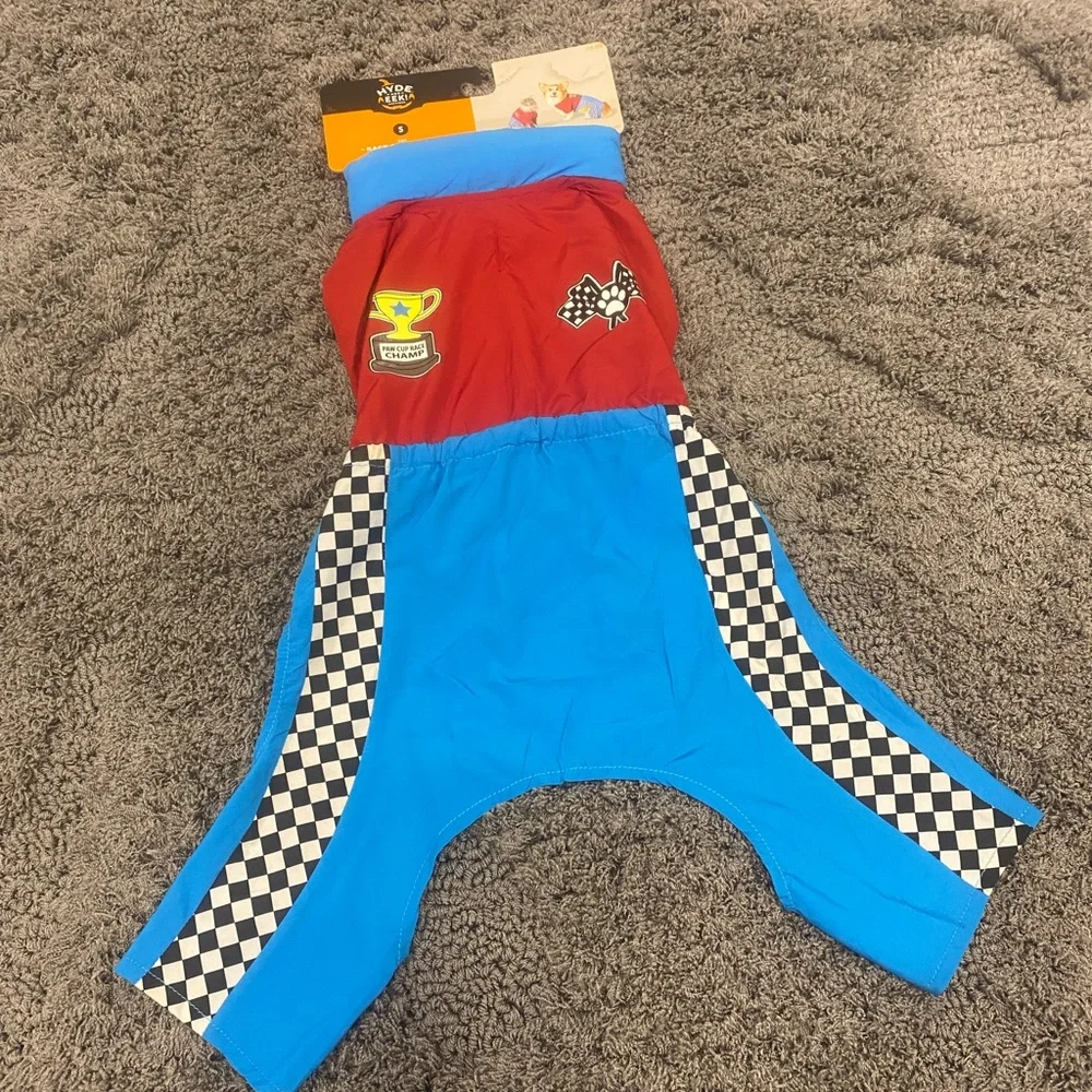 Racing Stripe Dog Jumpsuit - Red & Blue